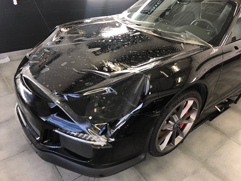 Porsche GT3 – Film de protection carrosserie complet et covering en carbone